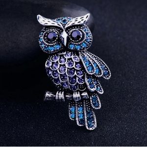 Beautiful Ladies Rhinestone Owl Brooch Pin
